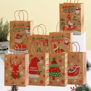 Sac cadeau de Noël en papier kraft imprimé Père Noël, style All Saints Wind, pour emballage de bonbons de la veille de Noël - Product Image 1
