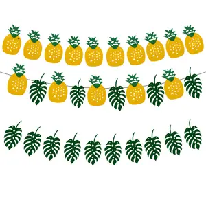 DAMAI Hawaii Pineapple Leaf Felt Pull Flag Party Holiday Supplies Party Banner Hawaii Theme Party Decoration