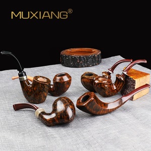 Muxiang Handmade Briarwood Tobacco Pipes Free Style Flame Pattern Solid Wood Smoking Pipe - Product Image 1