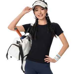 เสื้อยืดออกกำลังกายผู้หญิงแบบรัดรูป แขนสั้น แห้งเร็ว ยืดหยุ่นสูง สำหรับเทนนิส โยคะ ขายส่ง รับผลิตแบบ OEM ODM - Product Image 6