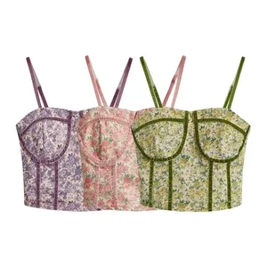 Design Sensitive Floral Suspender Tank Top Woven Corset Crop tops Camisoles for women