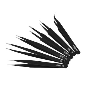 Stainless steel tweezers 6-piece set, <b>canvas</b> bag set, 6 tweezers, anti-static, for electronic repair (ESD), curved tip. - Product Image 4