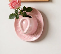 Vas Bunga Dinding Topi Koboi 8.3" Keramik Dekorasi Ruangan Barat Pink Coklat Beige Estetika Koboi Perempuan Vas Bunga Unik Kantong Dinding