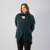 Pull en tricot pour femme, grande taille, à col écharpe, à franges, à ourlet asymétrique, ouvert sur le devant, pour l'automne et l'hiver