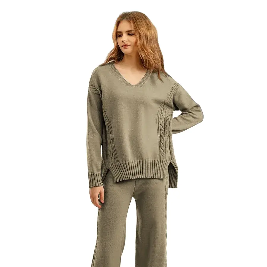 Dames Herfst Coltrui Lange Mouwen Losse Fit Trui Met Hoge Taille En Losse Pijpen Sweater Set