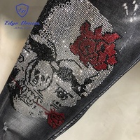 Pantalon en jean noir ajusté en denim Edge Denim Iron Diamond, taille haute élastique, pantalon sur mesure, jean skinny pour homme, décontracté