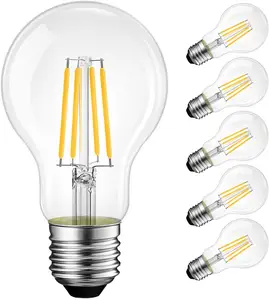 एडीसन बल्ब स्पष्ट गिलास Dimmable A60 4w 6w 8w रेशा एलईडी 220v 20% 50% 100% 3 स्तर चमक क्लासिक E27 फिलामेंट बल्ब का नेतृत्व किया