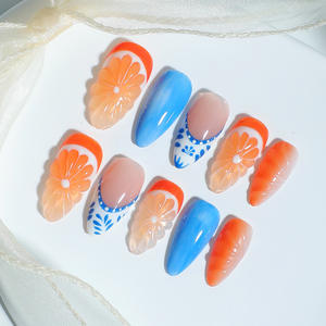 10 pièces/ensemble été conceptions à la mode rafraîchissant vent 3D Simulation Ombre <span class=keywords><strong>Orange</strong></span> Cool à la main presse sur les ongles - Product Image 4