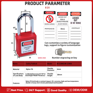 QVAND 38mm レッドナイロンシャックル キーアライク セーフティロックアウト 導電性スチール LOTO パドロック 工業用ロックアウトタグアウト ベストブランド - Product Image 2