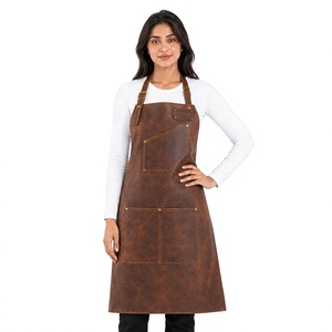 Delantal de Cuero Marrón para Mujer con Bolsillos, Manga Corta, Cierre de Broches, Impresión Digital, Uniforme para Camareros de Restaurante y Bar - Product Image 1