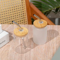 Verre à shot mini mignon givré transparent de 3 oz et 3,5 oz avec couvercle en bambou et paille en métal, personnalisable avec logo par sublimation UV DTF, vente en gros