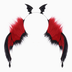 Serre-tête pour femme pour fête d'Halloween, accessoire de cheveux avec ailes de chauve-souris et plumes, noir, rouge, bleu, gris - Product Image 6