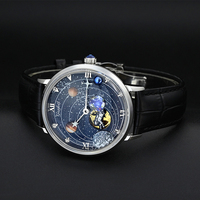Montre Homme de Luxe Mécanique en Acier Inoxydable, Cadran Terre et Lune, Exploration Spatiale Lunaire