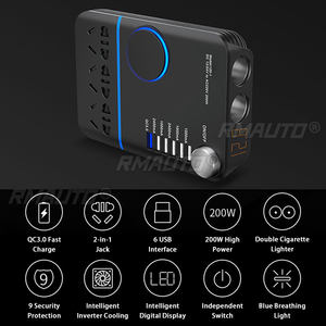 Inversor de Corriente para Auto de 200W, 12V/24V a 220V, Adaptador de Encendedor de Cigarrillos con Cargador USB QC 3.0 de 5 Puertos y Carga Rápida - Product Image 2