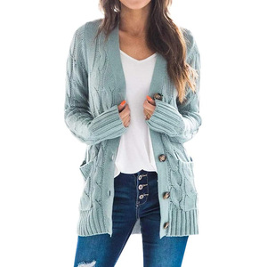 Solid Color Pockets Casual Women <b>Cardigan</b> <b>Sweater</b> Coat Fashion - Product Image 2