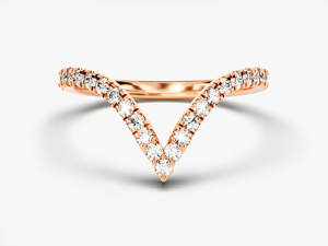 Anillo de diamante de Chevron de oro de 14K, banda de boda a juego para mujer, anillo minimalista delicado de diamante apilable único - Product Image 3