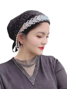 African headscarf hat ruffles, Muslim hat, fashionable women's headwear, sequined fabric with floral design, suitable for all - Product Image 6