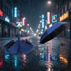 Promotion Parapluie pliant 3 sections de 23 pouces avec grand dôme rayé, sécurité et ouverture automatique inversée - Product Image 4