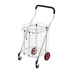 Aluminum 4 Wheels Foldable Shopping Trolley Large Portable Metal Market Shopping Cart Light Weight Folding Carts