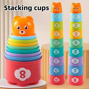 Jouet pour bébé HTL : Gobelets empilables pour le bain, la plage, le sable et l'eau, jeu de tri des chiffres, des lettres et des formes, tour d'apprentissage sensoriel Montessori - Product Image 3