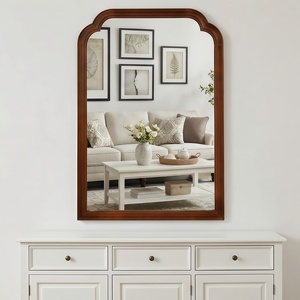 Black Walnut Color 24 X 36 Solid Wood Frame Rounded <b>Corner</b> Decorative <b>Mirror</b> For Bedroom <b>Bathroom</b> Living Room Entryway - Product Image 2