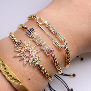 Vòng tay hạt cườm mạ vàng 18K cao cấp kèm charm bé trai bé gái, trang sức gia đình đính đá CZ sang trọng, quà tặng Ngày của Mẹ, bán sỉ - Product Image 2