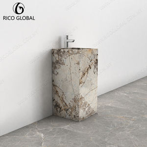 Lavabo de Pedestal de Piedra Natural con Textura de Empalme de Diseño Moderno para Mueble de Baño - Product Image 3