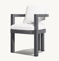 PORTOFINO Mobilier d'extérieur en aluminium de style américain Chaise à dossier en T et demi-cercles Chaise de salle à manger en aluminium fabriquée à la main avec bras
