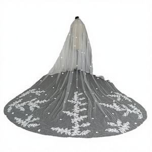 Velo de Novia de Lujo Feishiluo de una Sola Capa, 100% Poliéster, con Encaje, Flores 3D, Estilo Catedral, 350 cm de Largo, con Apliques y Peine - Product Image 2