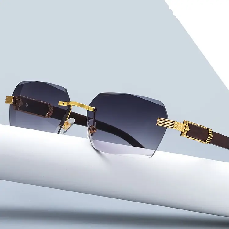 Wholesale sunglasses hombre Fashion women men Luxury irregular hexagon frame sunglasses with wood grain