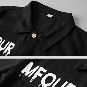 Vêtements d'extérieur en denim classiques personnalisés Graffiti Harajuku pour hommes, noir délavé, vestes universitaires avec boutons - Product Image 5