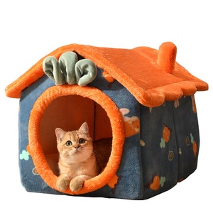 Nido plegable de lujo para mascotas, caseta de perro y gato, cueva, cama extraíble, lavable, acolchada, cálida, interior, para invierno - Product Image 1