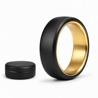 Bague intelligente en alliage de titane noir mat avec bande intérieure dorée brossée, suivi du rythme cardiaque, SpO2, suivi du sommeil, contrôle par application, 5 ATM