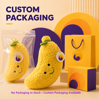 Peluche en gros en forme de banane, rembourrage en coton PP, cadeaux de fêtes, emballage personnalisé, mascotte en peluche