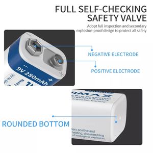 PUJIMAX充電式9vnimhバッテリー280mAhNi-MHバッテリー9v1pcs 6f22ワイヤレスマイク用9vバッテリーマルチメーター - Product Image 2