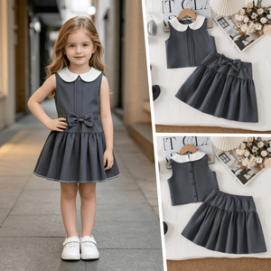 Completo per <span class=keywords><strong>Bambina</strong></span> Due Pezzi, Set di Abbigliamento per Bambini Stile Dolce, Gonna Plissettata, Elegante Outfit per Studentesse - Product Image 2