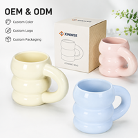 Mug à café en céramique sculptée avec anse en boucle effet bulle, couleurs pastel, idéal pour cadeaux, vente au détail, marque privée, acheteurs en gros