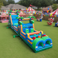 Parcours d'obstacles gonflable géant commercial, toboggan modulaire, thème tropical, aire de jeux, location pour fêtes d'enfants, garantie 3 ans