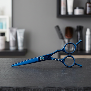 Ciseaux de coiffure professionnels en acier inoxydable à pointe affûtée pour droitiers, manche long, ciseaux à cheveux bleus - Product Image 3