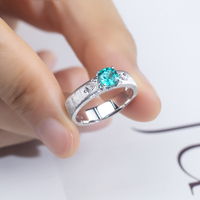 MSR-1556 Vintage Gravierter 18K Massivgold-Ring Labor-Hergestellter Paraiba-Turmalin Solitär-Ring Gebürstete Textur Maßgefertigter Edel-Schmuck