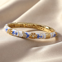 Nouveau Bracelet Rétro Chinoiserie en Porcelaine Bleue et Blanche, Double Couche Émail Cloisonné, Manchette Tendance, Bijou pour Cheongsam