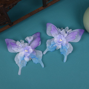 Accesorio para el Cabello Estilo Chino Antiguo 2024, Diseño Original, Hecho a Mano, Pasador de Pelo con Mariposa y Flores en Degradado Morado - Product Image 4