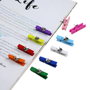 Becol Chất lượng cao đa chức năng dễ thương trang trí đinh ghim đinh đầy màu sắc đẩy pin với Clip bằng gỗ cho nhà. Trường học. Văn phòng - Product Image 3