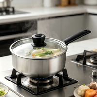 Casserole en acier inoxydable avec couvercle en verre, pot de cuisson multi-usages compatible avec les cuisinières à gaz, électriques et à induction