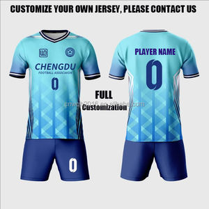 メンズナショナルオリジナルデザインユナイテッドサッカージャージー通気性速乾チームセットクラブ名入りライトブルーホワイト中国製 - Product Image 1