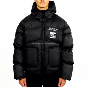 Vestes en duvet personnalisées pour hommes, vêtements d'hiver, veste en nylon de haute qualité, double fermeture éclair, coupe et couture, veste matelassée noire en duvet pour hommes - Product Image 1