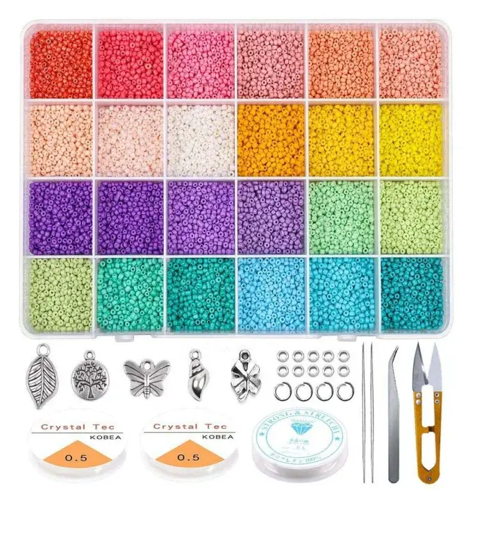 24 Solid Colors Glass Seed Beads and Ceramic Beads Handmade DIY Jewelry Making Set for Toys and Crafts