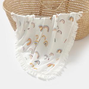 Manta Envolvente de Muselina de Algodón Orgánico con Estampado Floral de Leopardo Bohemio y Flecos, Ecológica, <span class=keywords><strong>para</strong></span> Bebés Recién Nacidos, Niños y Niñas - Product Image 4