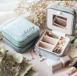 Portable Round Square Velvet Jewelry Box Organizer with Mirror Wholesale <b>Storage</b> Case for Necklaces <b>Rings</b> Packaging - Product Image 5