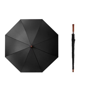 Parapluie de golf automatique à manche en bois, extra large, double ouverture, bouton d'ouverture automatique, pour homme, cadeau, noir, baleines en fibre de vinyle - Product Image 5